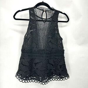 Topshop Floral Lace Sleeveless Top Size 6 Black Eyelet‎ Sheer Coquette Goth Glam